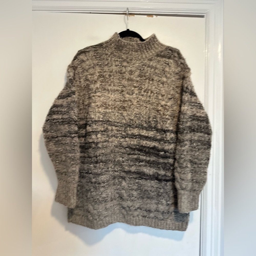 VTG 90s/ Y2K Sz:L DKNY Oversized Earth Tone Chunky Cable Knit Wool Blend Sweater